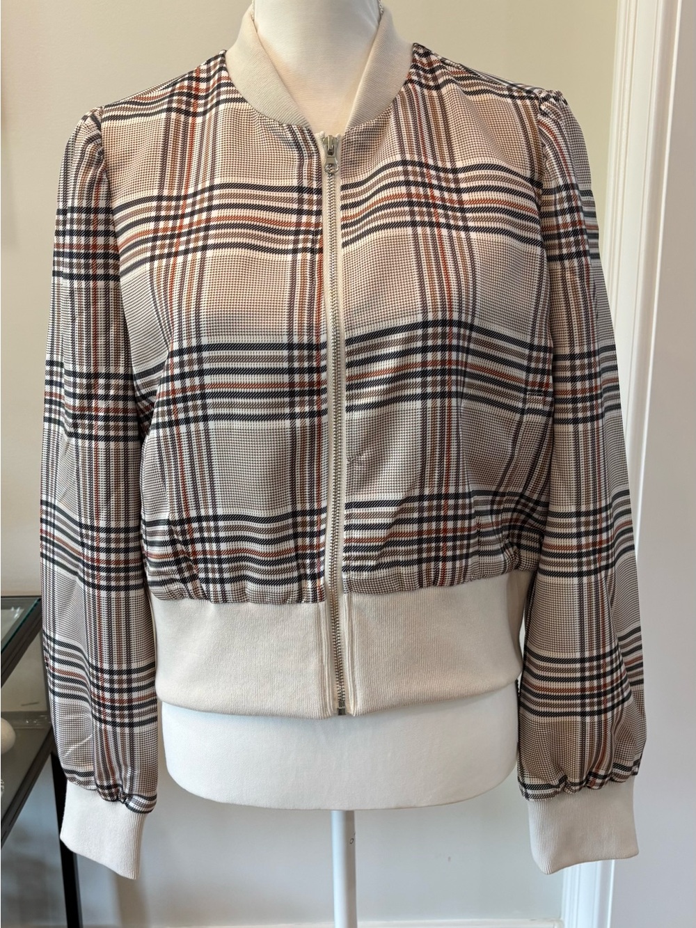 Ookie & Lala Bomber Jacket, Fall, Plaid Brown & Blue, Size M, Eclectic Grandpa